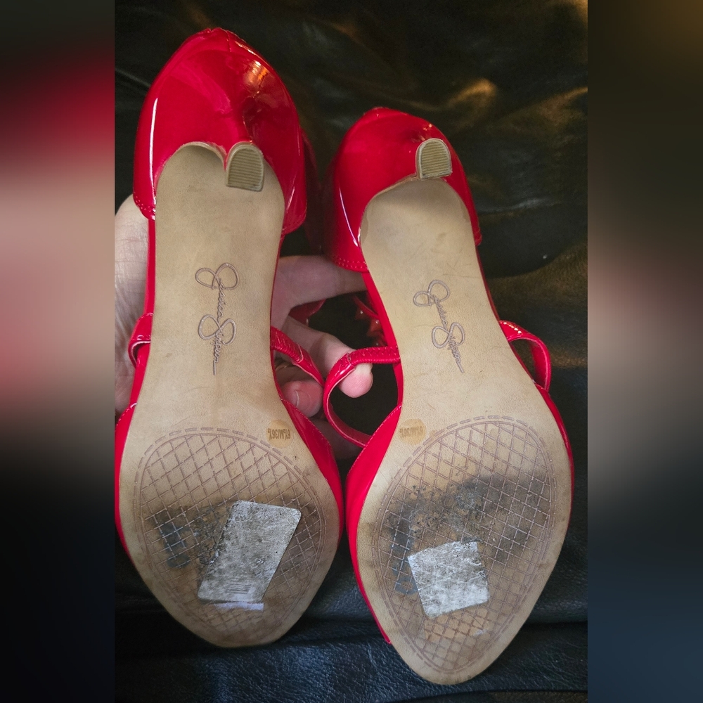 Jessica Simpson red studded patent leather Heels sz6.5M 36.5 - Picture 4 of 8